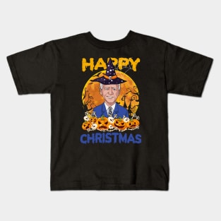 Funny Anti Joe Biden Halloween Happy Christmas Witch Hat Kids T-Shirt
